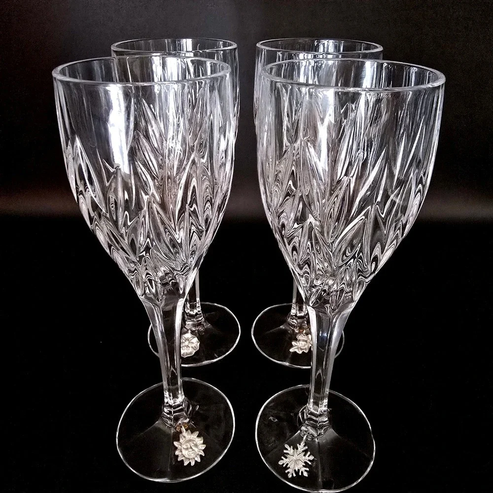 Stuart Crystal Clear Glass Facted Water/Champagne Wine/Goblet w/ Charms Set of 4